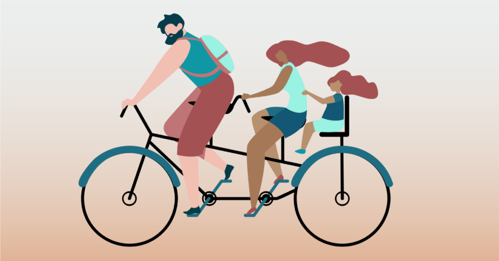 Family riding bicycle