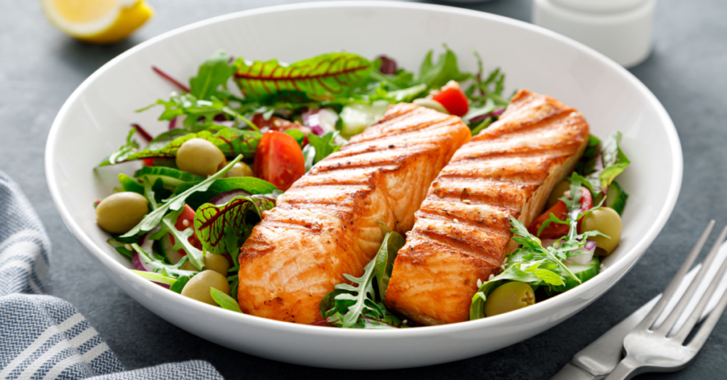 Mediterranean salmon bowl salad