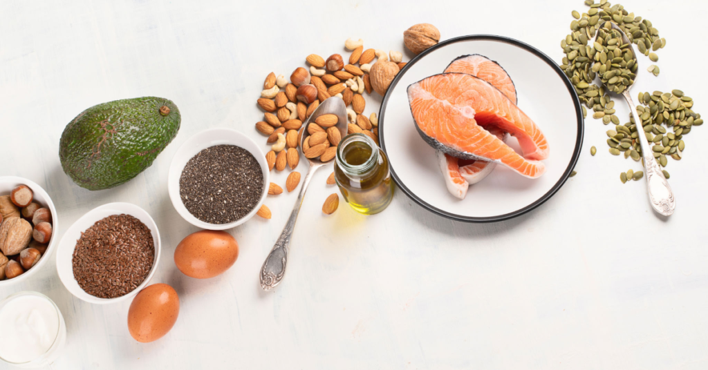 Almonds, Chia, Pumpkin seeds, Salmon, Avocado for sun-healthy skin